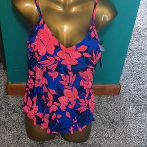 Aquagreen Tankini (Top Only) Sz Small Tropical Blue Pink Floral New Swimwear